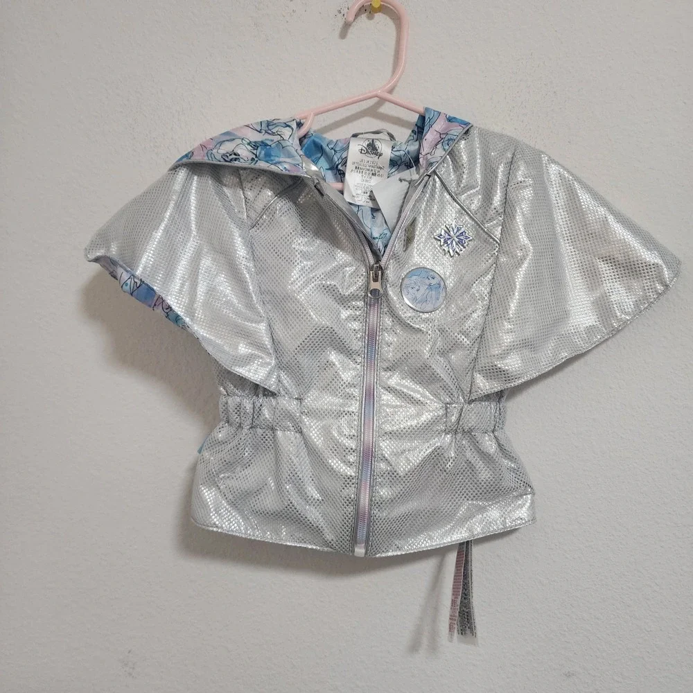 Disney Frozen Elsa Anna Silver Hooded Cape Jacket Girls Size 2T Shimmer‎ Mesh